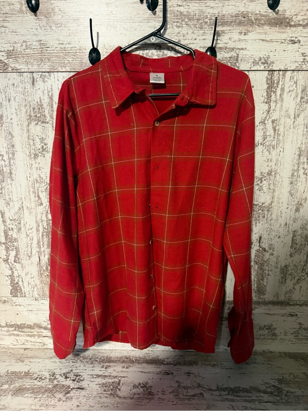 Red Windowpane Casual Button-Down Shirt for Men
